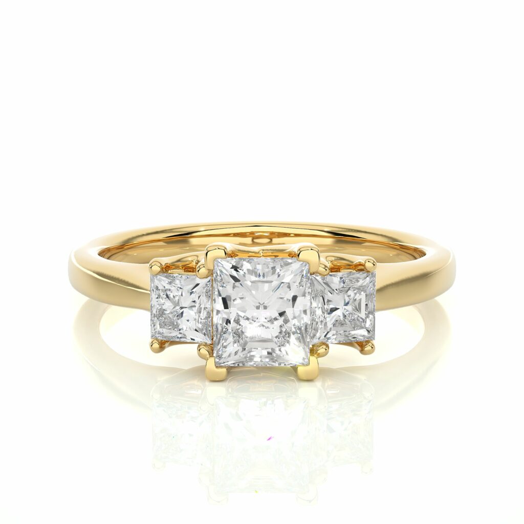 1 Ct Princess Cut Three Stone Ring Diamond Ring In Rose Gold Yellow