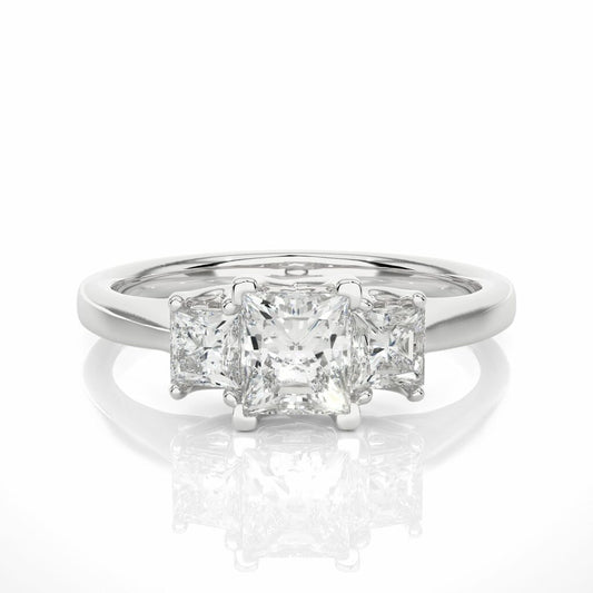 1 Carat Princess Cut Diamond Three Stone Ring with Sleek Band