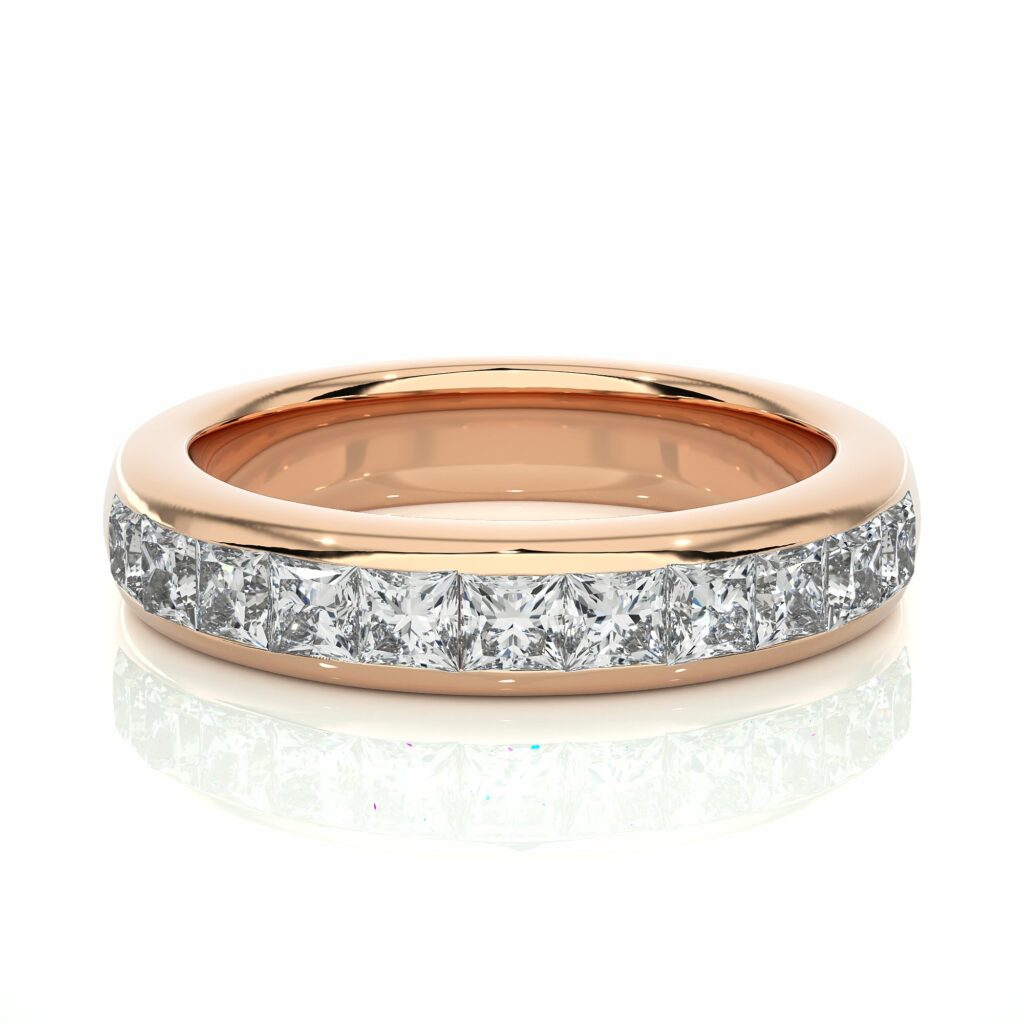 1.05 Carat Princess Cut Channel Setting Diamond Eternity Wedding Band In White Gold Rose Eternity Wedding Rings