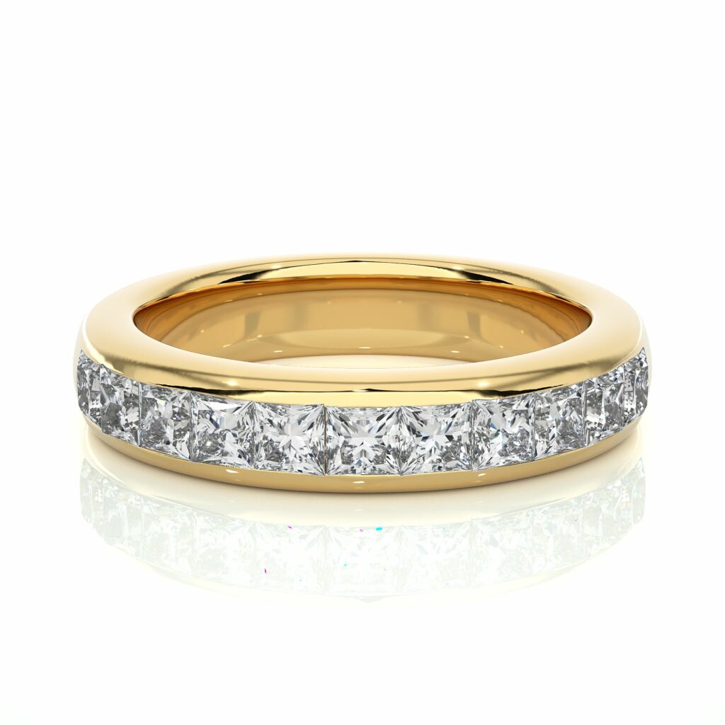 1.05 Ct Princess Cut Channel Set Diamond Eternity Wedding Band 18K Yellow Gold Natural Diamond