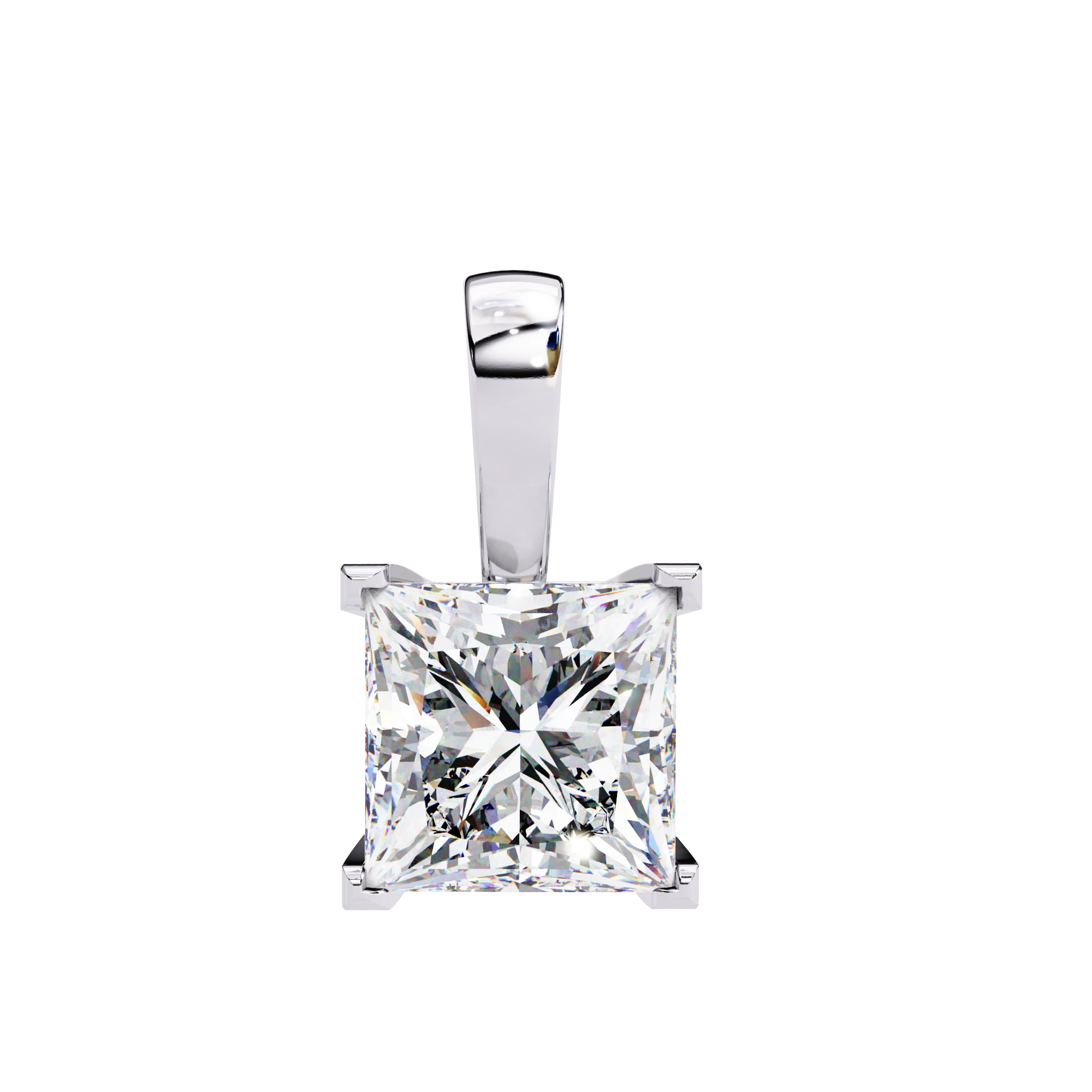 2.74 Ct Princess Cut Lab Diamond Pendant Bold White Gold Setting