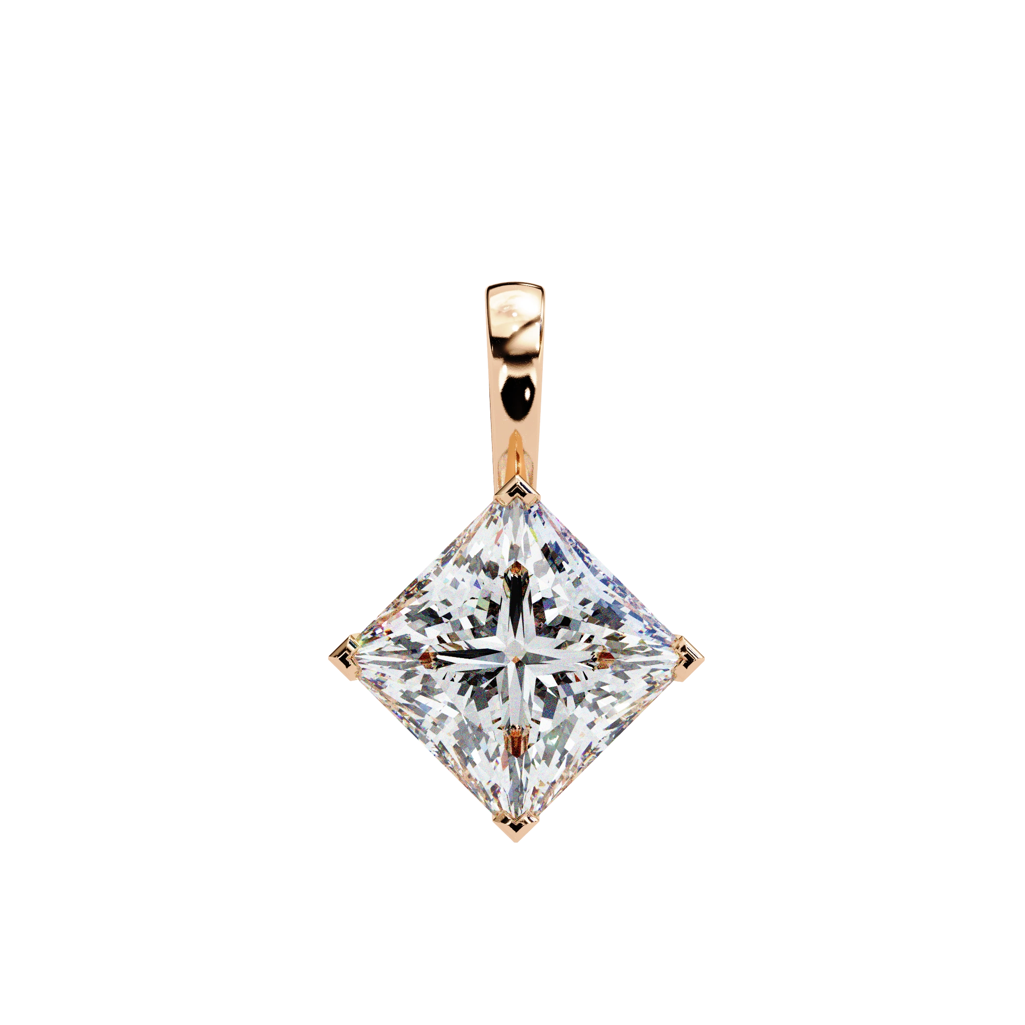 3 Ct Princess Cut Lab Diamond Solitaire Pendant Rose Gold