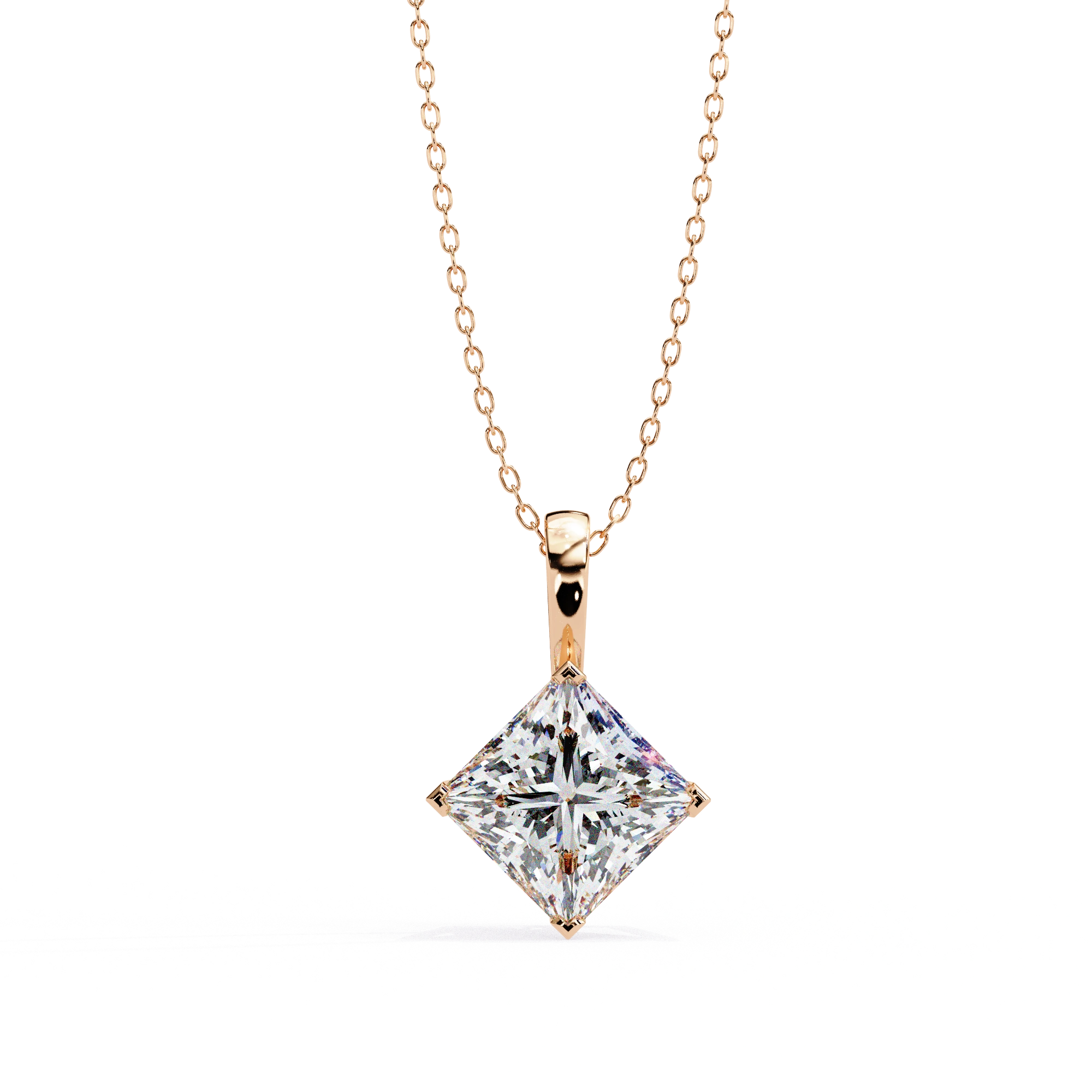 3 Ct Princess Cut Lab Diamond Solitaire Pendant Rose Gold Lab Diamond