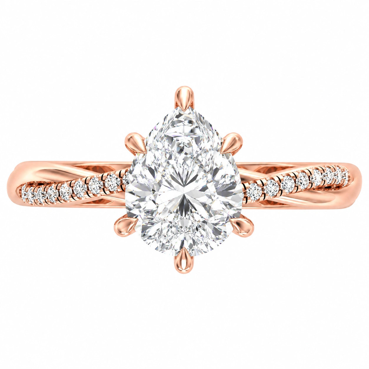 Front view of 1.72 Ct Pear Cut Diamond Engagement Ring in Pavé Infinity Twist Setting
