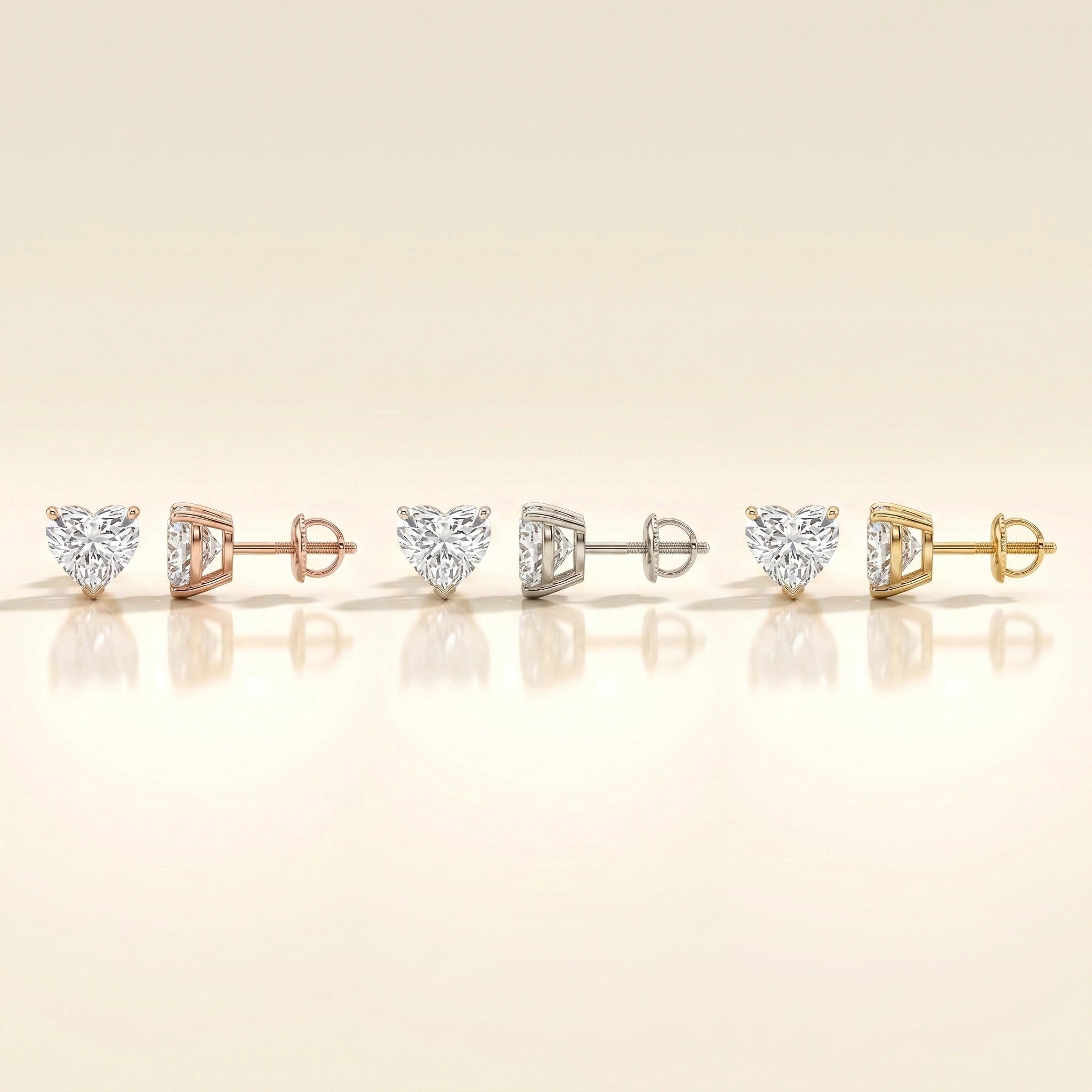 0.50 Ct to 5 Carat Heart Diamond Earrings in Multiple Settings Basket 3 Prongs