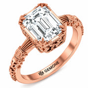 Angled View of 2.5 Ct Emerald Cut Diamond Solitaire Engagement Ring with 4-Prong Setting