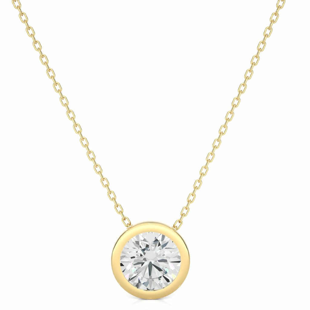 1.10 Carat Round Cut Bezel Setting Diamond Pendant In Yellow Gold Yellow