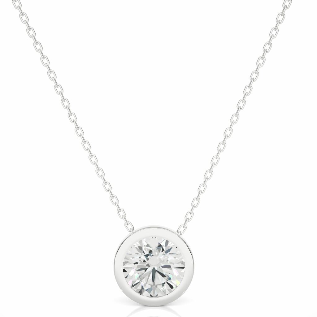 1.10 Carat Round Cut Bezel Setting Diamond Pendant In Yellow Gold White