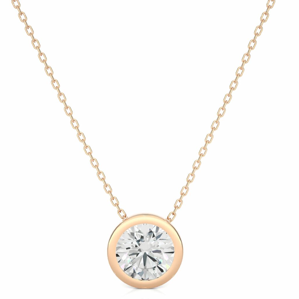 1.25 Carat Round Cut Bezel Setting Diamond Pendant In White Gold Lab Diamond