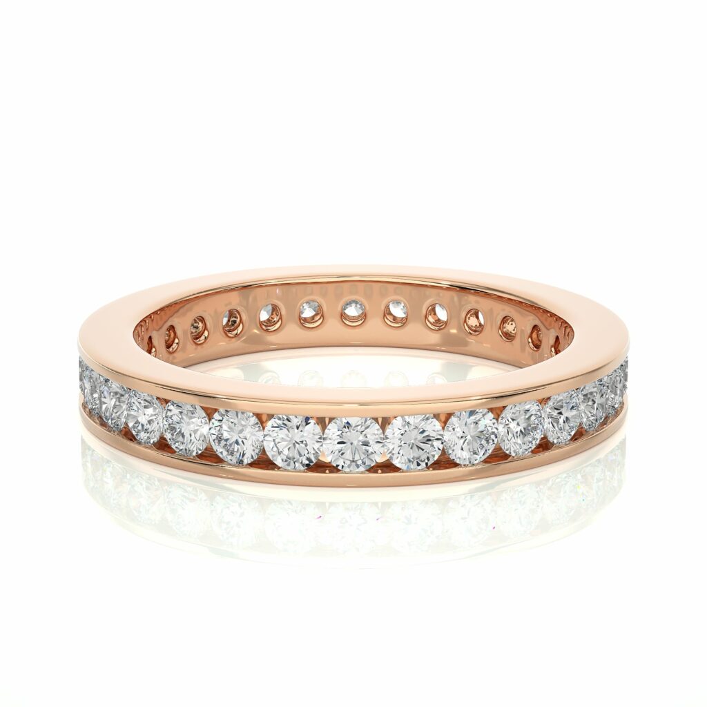 1.20 Carat Round Shaped Channel Set Lab Diamond Eternity Band In White Gold Rose