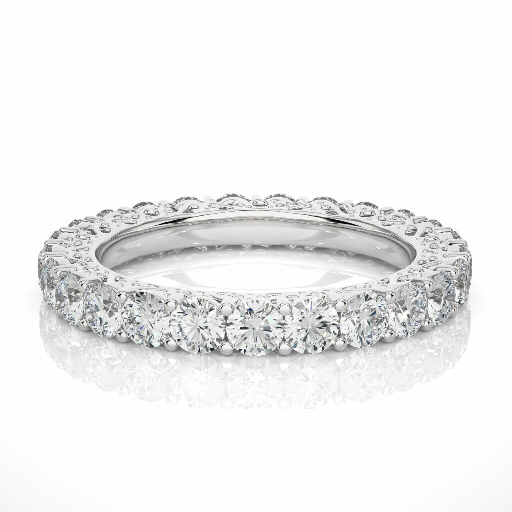 2.30 Carat Filigree Prong Setting Diamond Eternity Band In Rose Gold White