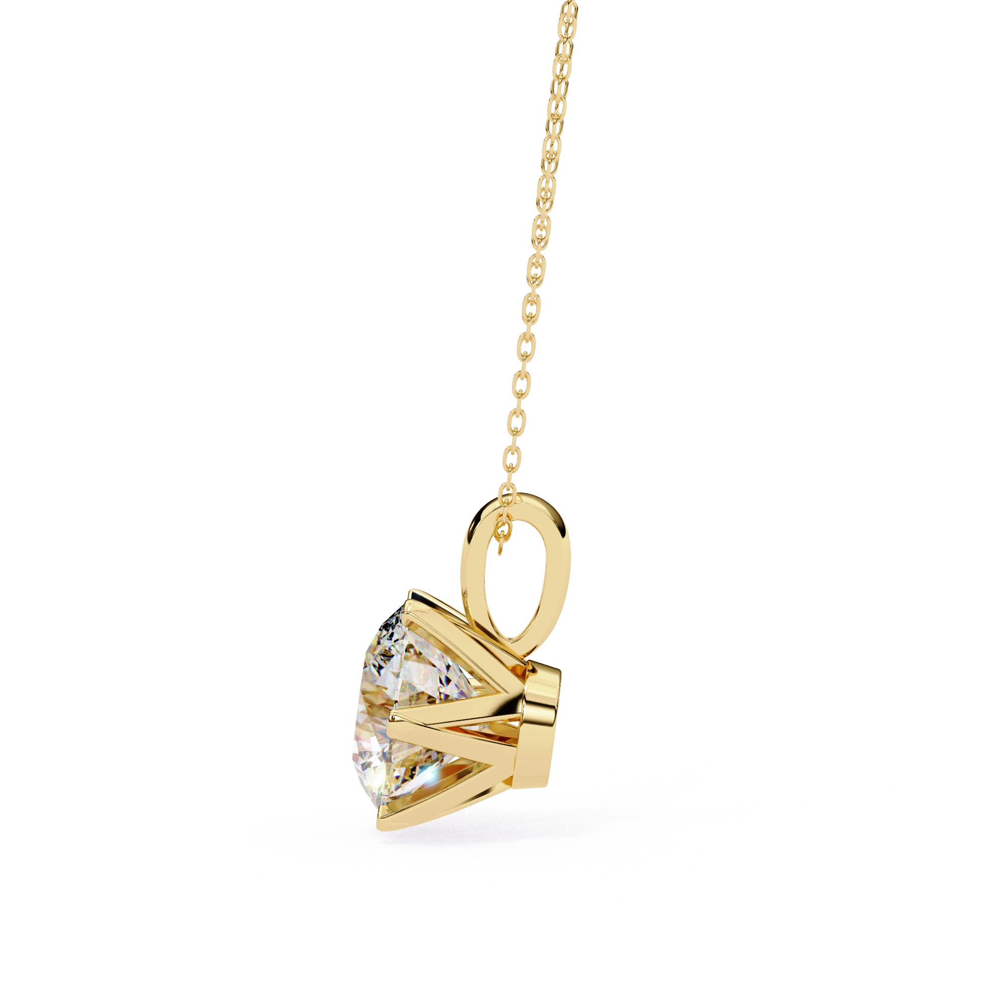 2.43 Ct Round Lab Diamond Crown Basket Pendant Yellow Gold