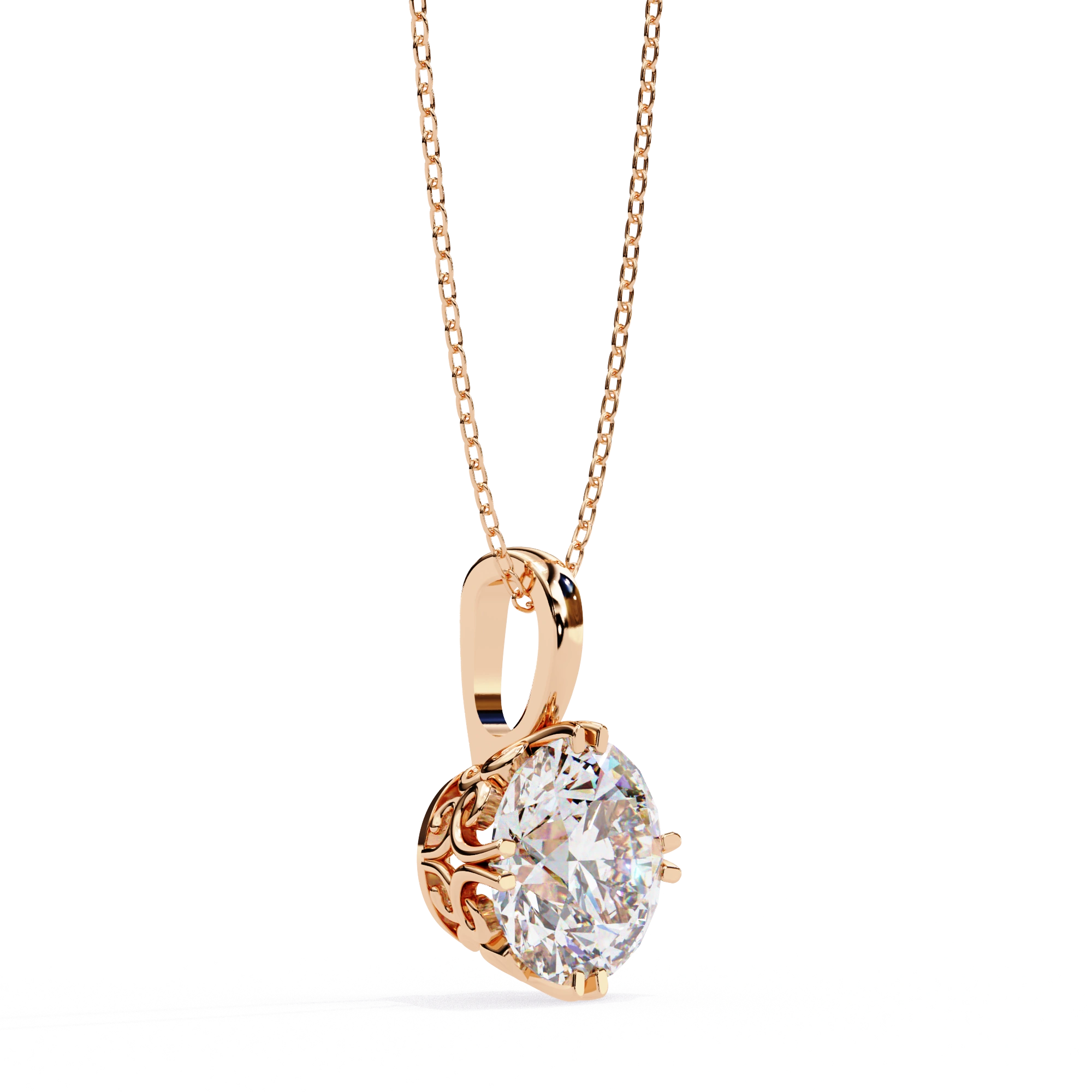 2 Ct Round Lab Diamond Solitaire Pendant Six Prong Rose Gold