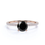 Round Brilliant Cut Solitaire Black Diamond Engagement Ring With Accent
