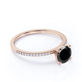 Round Brilliant Cut Solitaire Black Diamond Engagement Ring With Accent