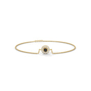 Round Cut Halo Black & White Diamond Bracelet 18K Yellow Gold