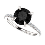 Round Cut White & Black Diamond Solitaire Engagement Ring