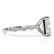 Side view of 2.50 Ct Radiant cut diamond ring with marquise side stones