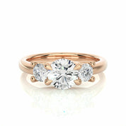 1.40 Ct Round Cut 4 Prong Set 3 Stone Moissanite Engagement Ring In White Gold Rose Moissanite Engagement Rings