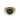 Front view of yellow gold ring with large round black gemstone, vintage floral design, and small black accents on the band.