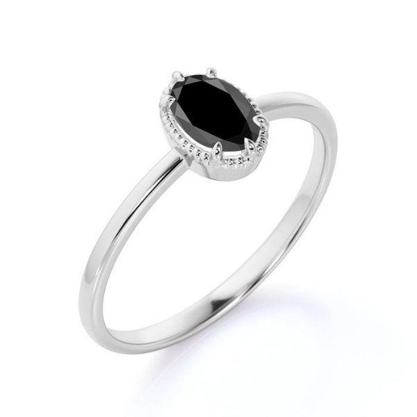 Unique 2 Carat Design Oval Cut Black Diamond Solitaire Engagement Ring Black Diamond Engagement Ring