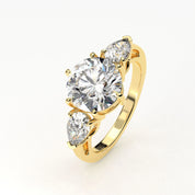 Angled View Of 3.75 Ct Three Stone Lab Diamond Ring with Pear Side Stones Lab Diamond