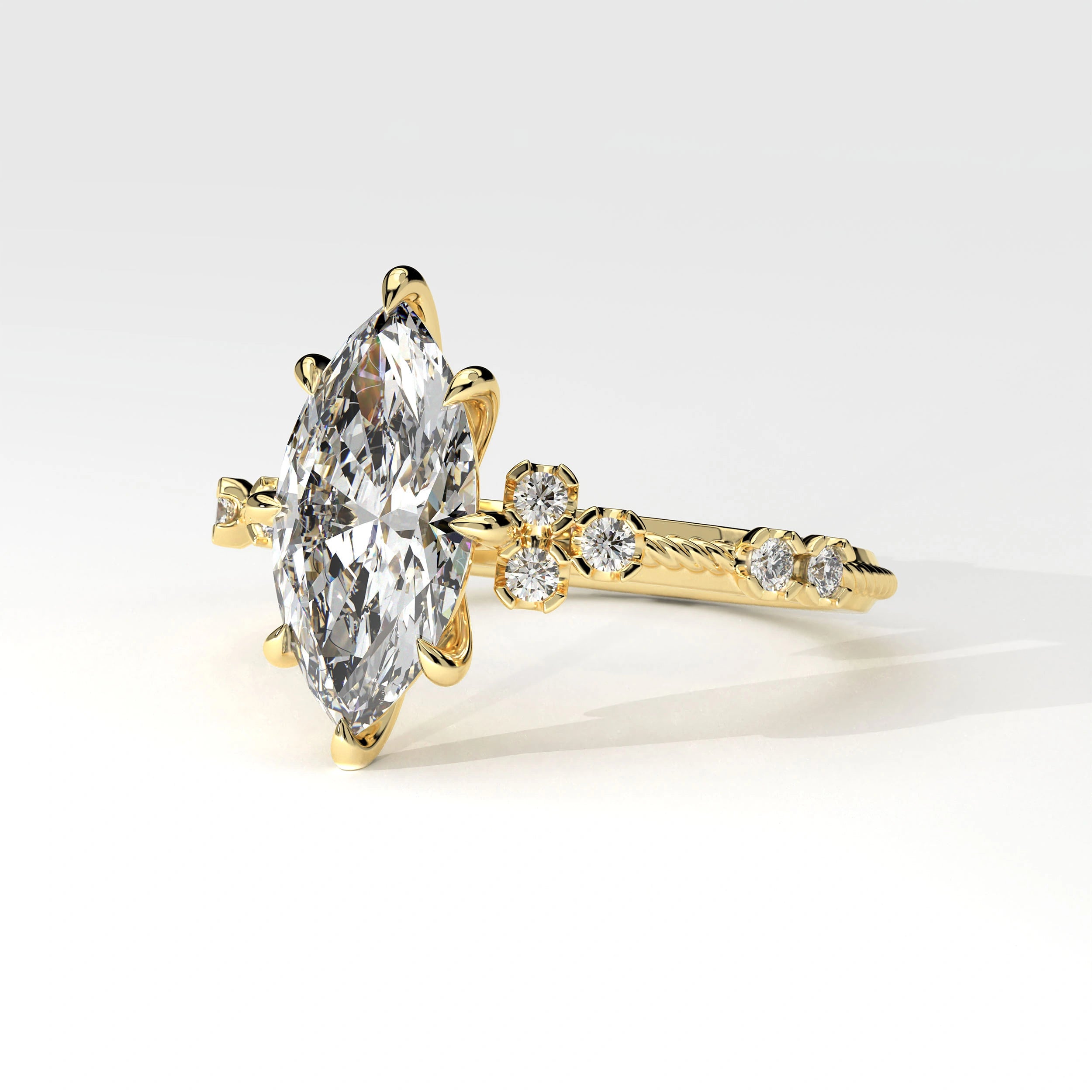 Side View Of 2.18ct Marquise Lab Diamond Ring with Accent Stones