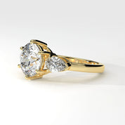 Side View Of 3.75 Ct Three Stone Lab Diamond Ring with Pear Side Stones Lab Diamond