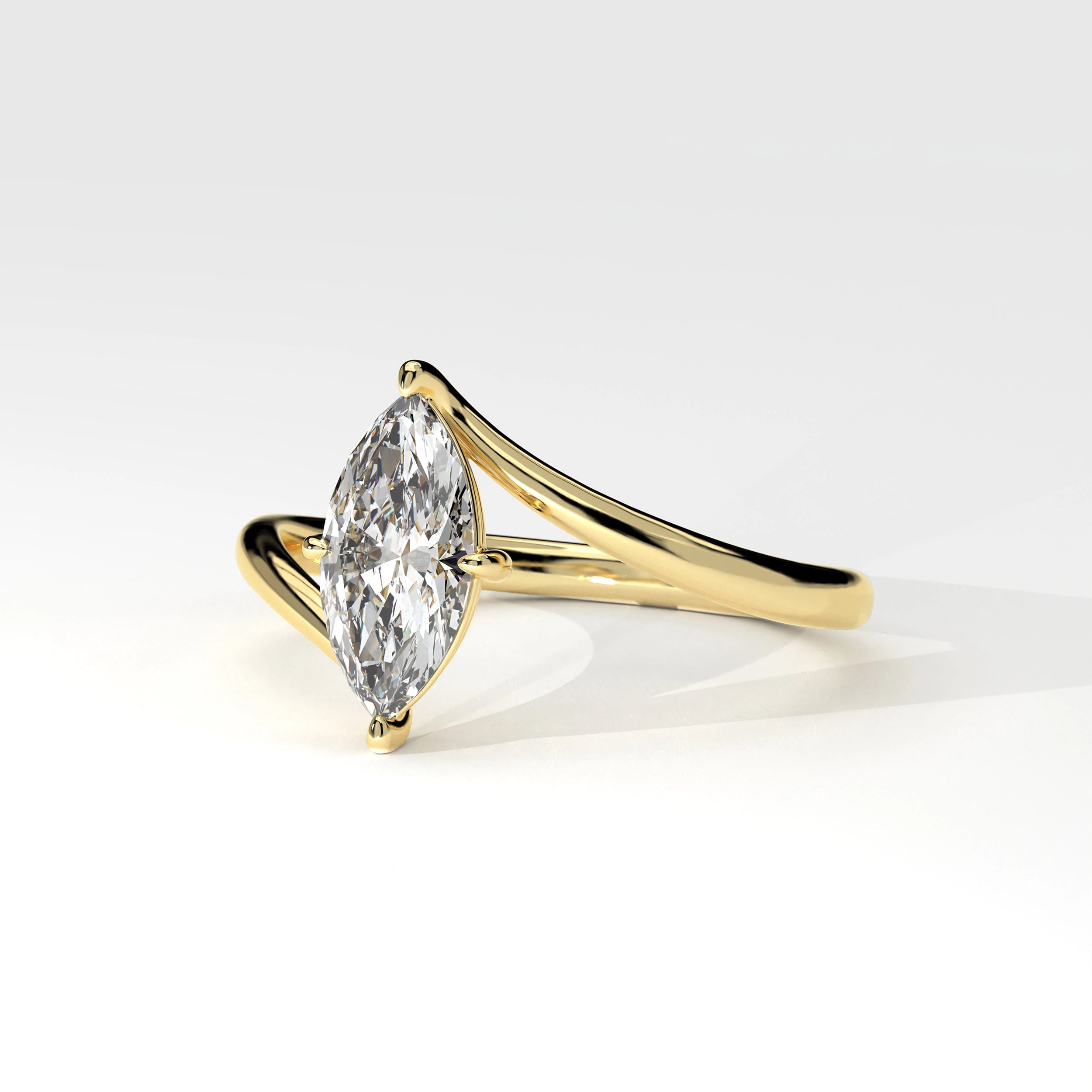 Side View Of 1 Ct Marquise Cut Diamond Promise Ring with Modern Open Band
