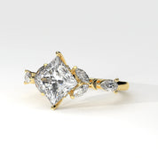 Side View Of 2.78 Ct Princess Cut Lab Diamond Ring with Marquise, Pear Side Stones