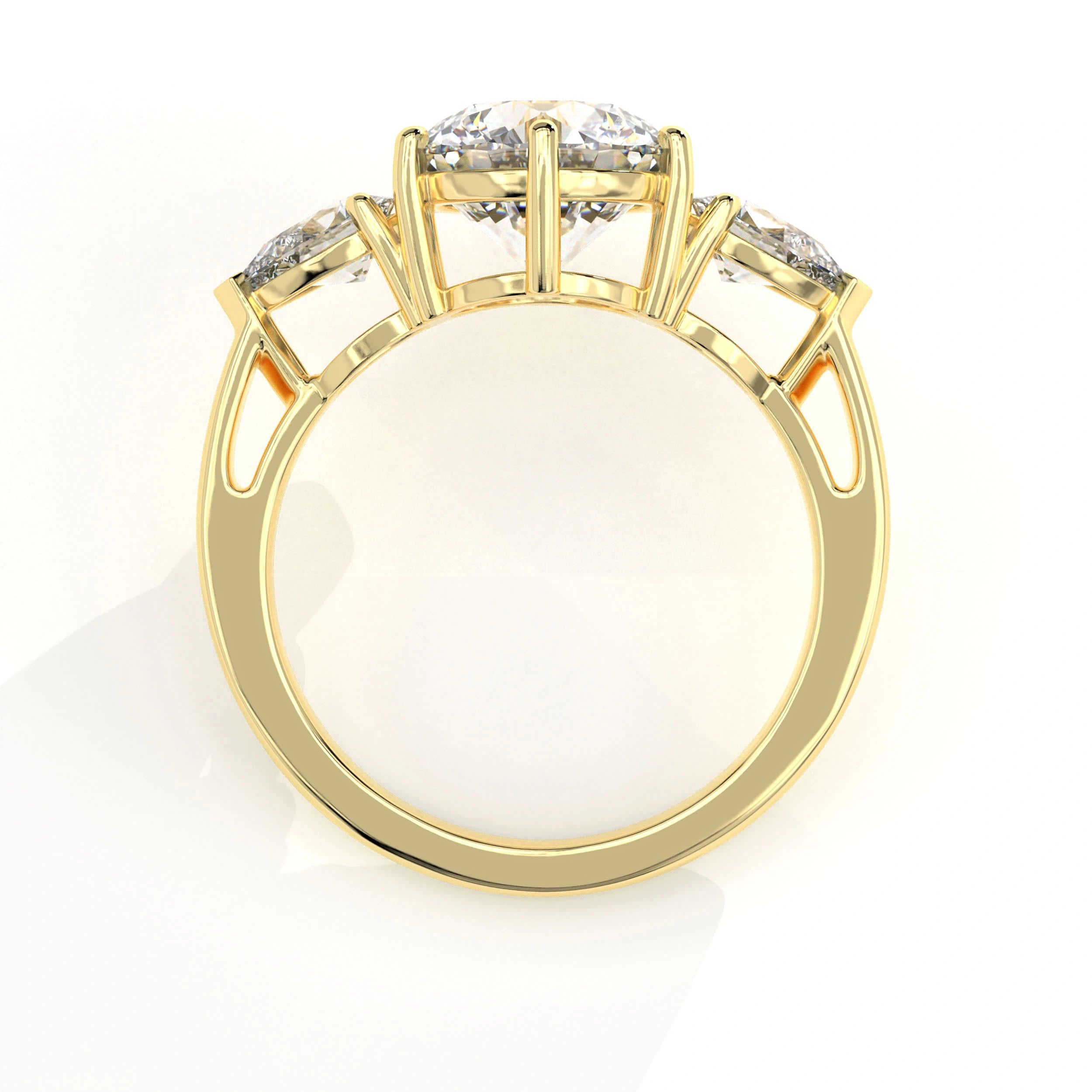 Metal View Of 3.75 Ct Three Stone Lab Diamond Ring with Pear Side Stones Lab Diamond