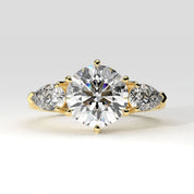 Front View Of 3.75 Ct Three Stone Lab Diamond Ring with Pear Side Stones Lab Diamond