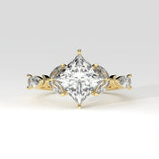 Front View Of 2.78 Ct Princess Cut Lab Diamond Ring with Marquise, Pear Side Stones