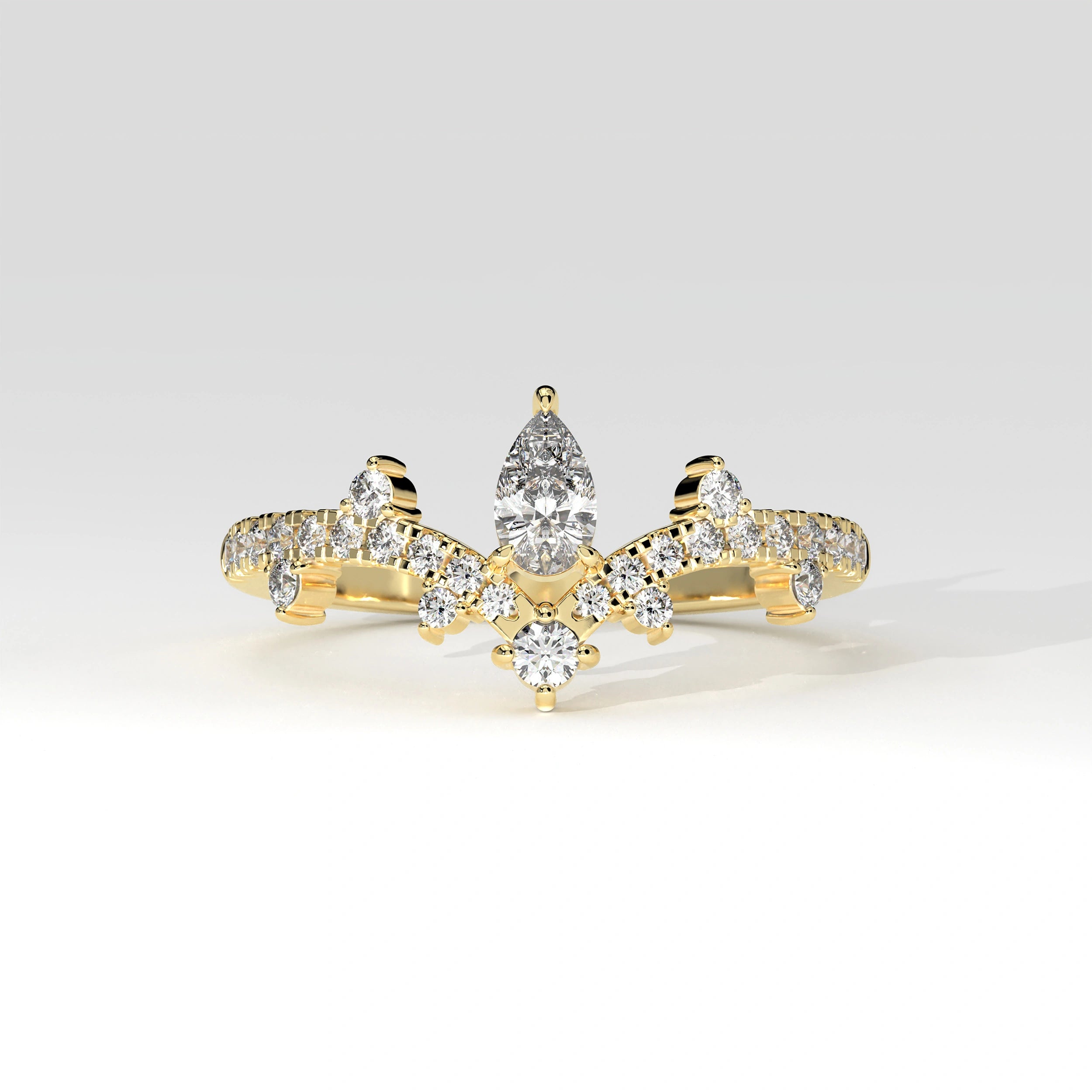Front View Of 0.56 carat Pear Cut Tiara Style Diamond Promise Ring 
