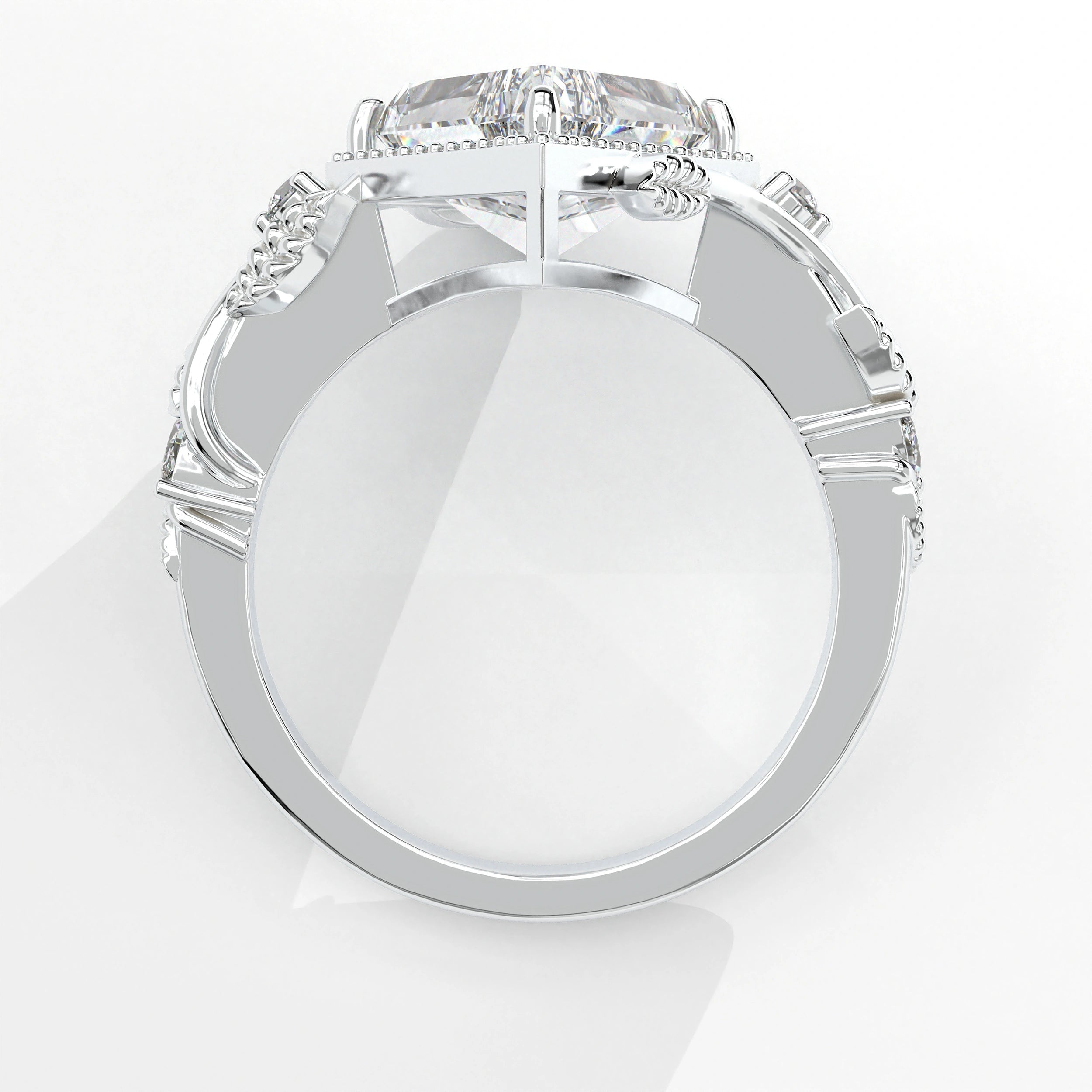 Metal View Of 2.88ct Kite Shape Halo Lab Created Diamond Engagement Ring