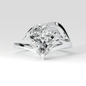 Front View Of 2ct Heart Shape Lab Grown Diamond Ring with Nature Inspired Leaf Design