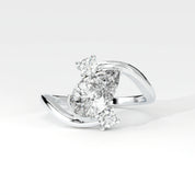 Front View Of 1.92ct Pear Shape Lab Grown Diamond Bypass Ring with Curved Split Band