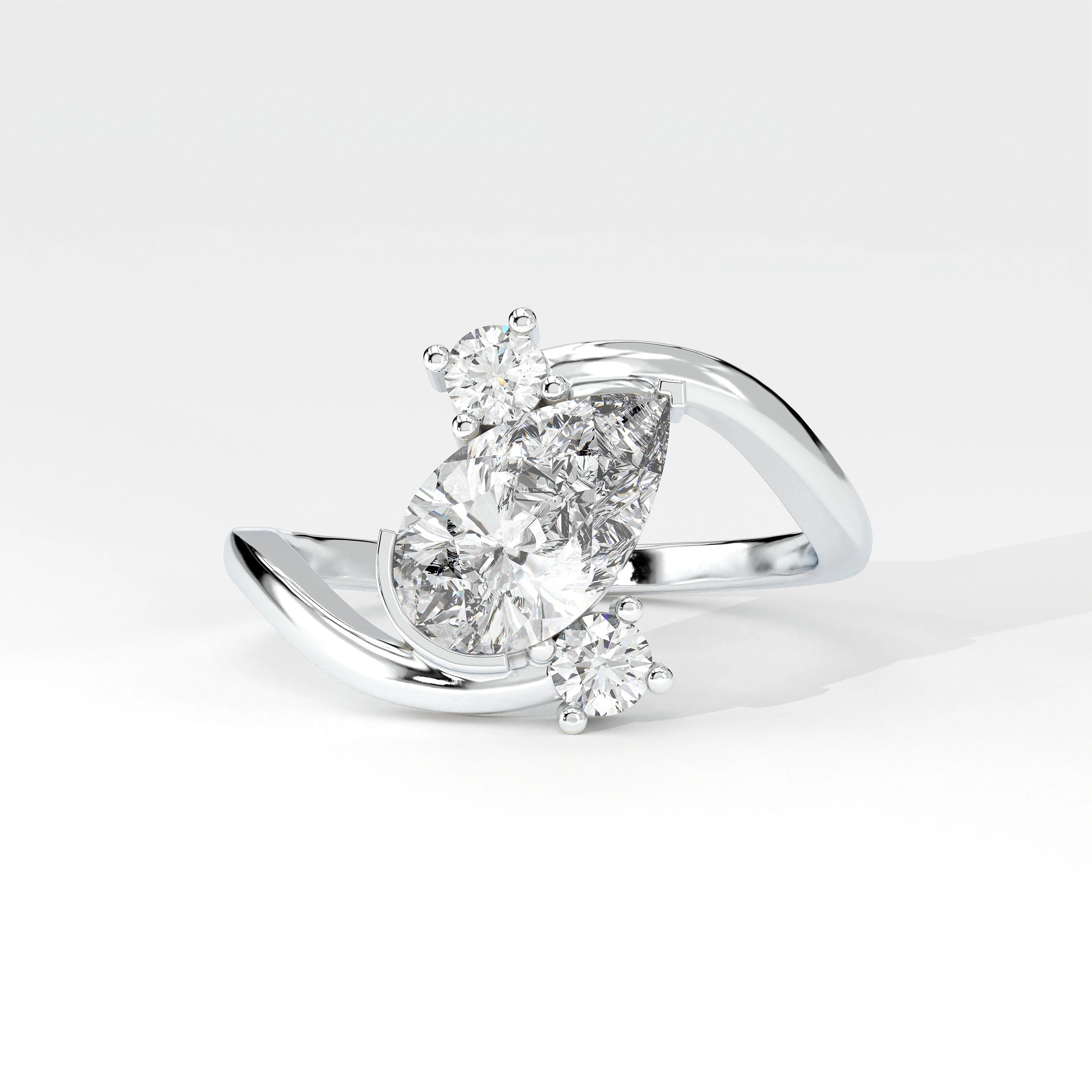 Front View Of 1.92ct Pear Shape Lab Grown Diamond Bypass Ring with Curved Split Band