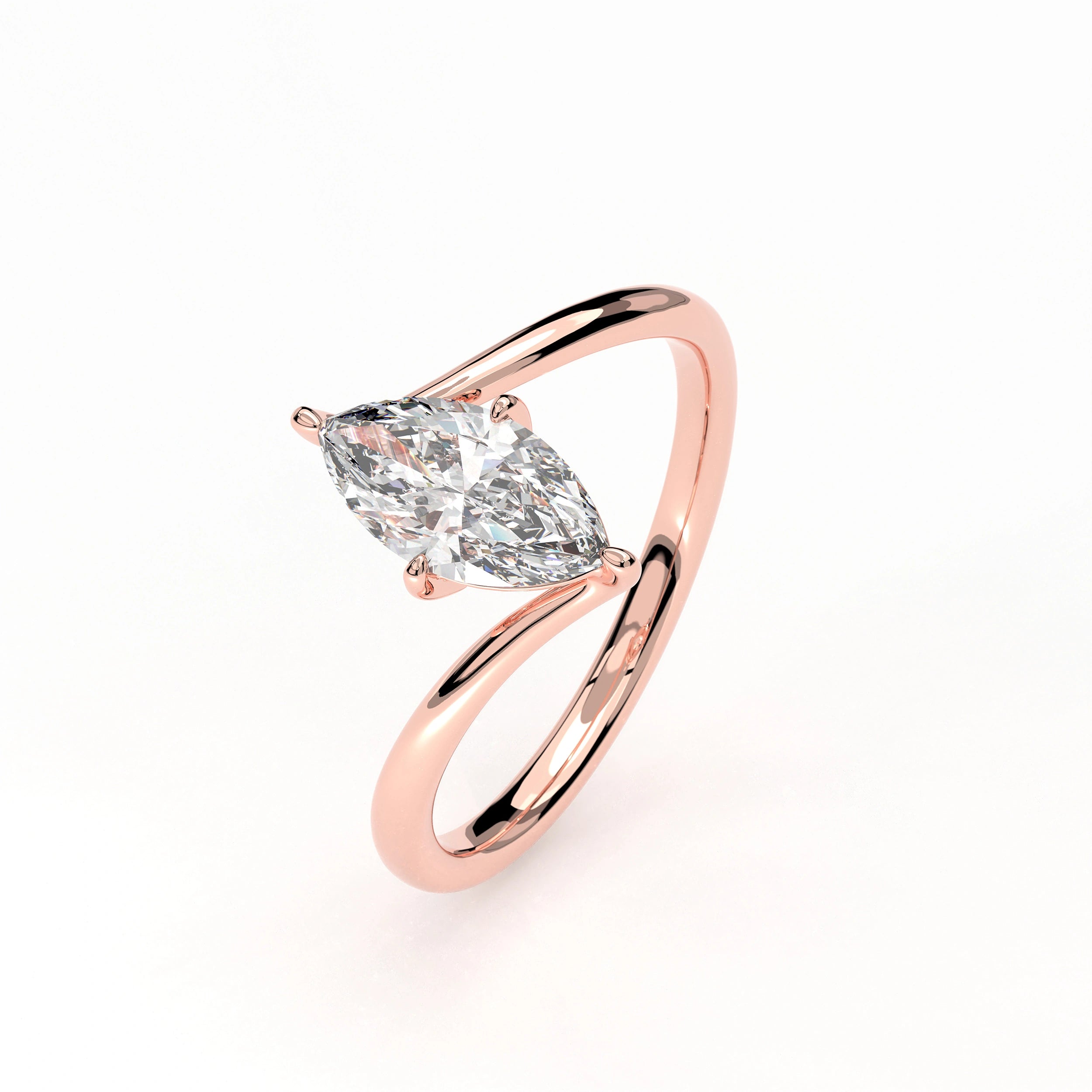 Angled View Of 1 Ct Marquise Cut Diamond Promise Ring with Modern Open Band