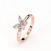 Angled View Of 0.54 Ct Butterfly Marquise Diamond Promise Ring with Pavé Accent Band