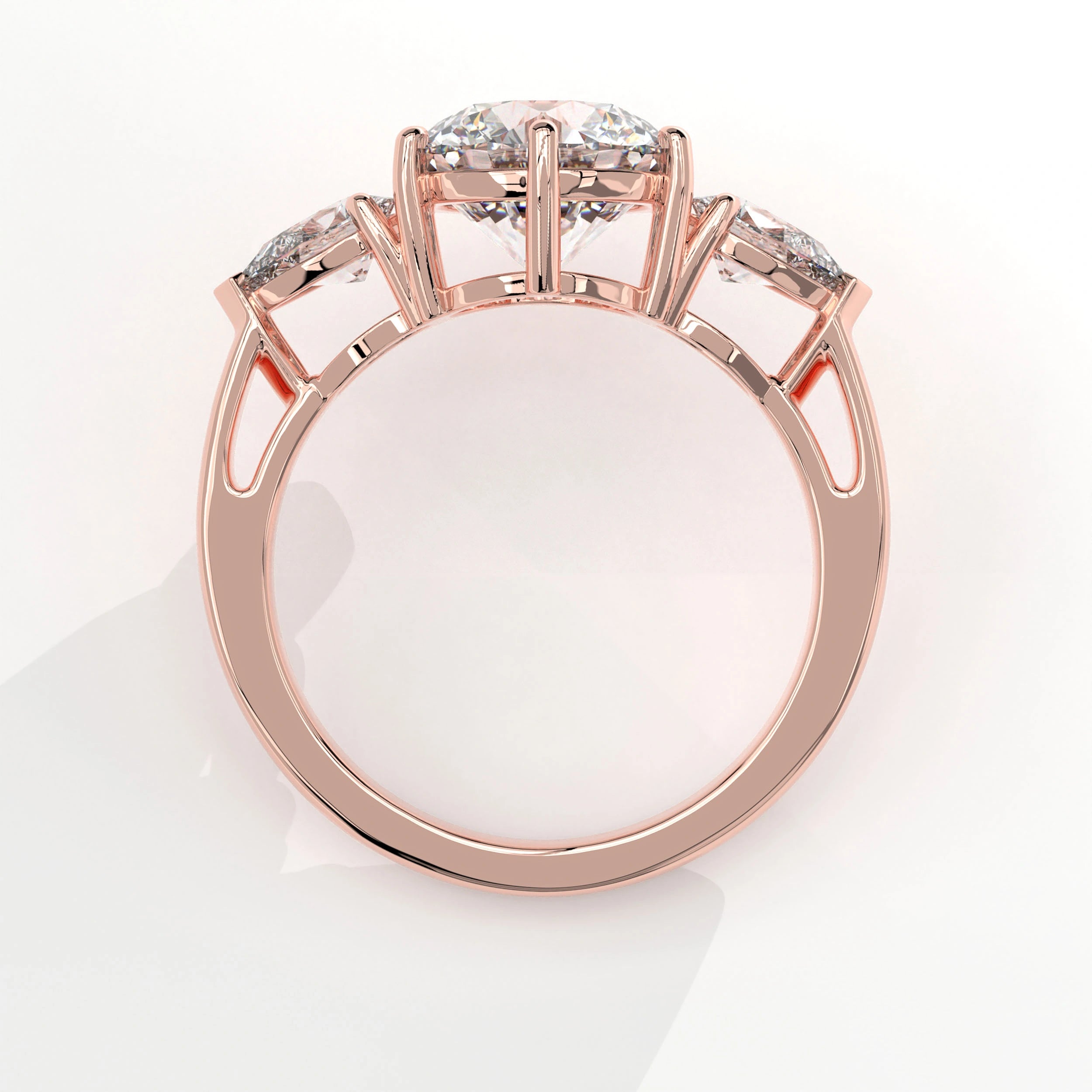 Metal View Of 3.75 Ct Three Stone Lab Diamond Ring with Pear Side Stones Lab Diamond