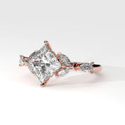 Side View Of 2.78 Ct Princess Cut Lab Diamond Ring with Marquise, Pear Side Stones