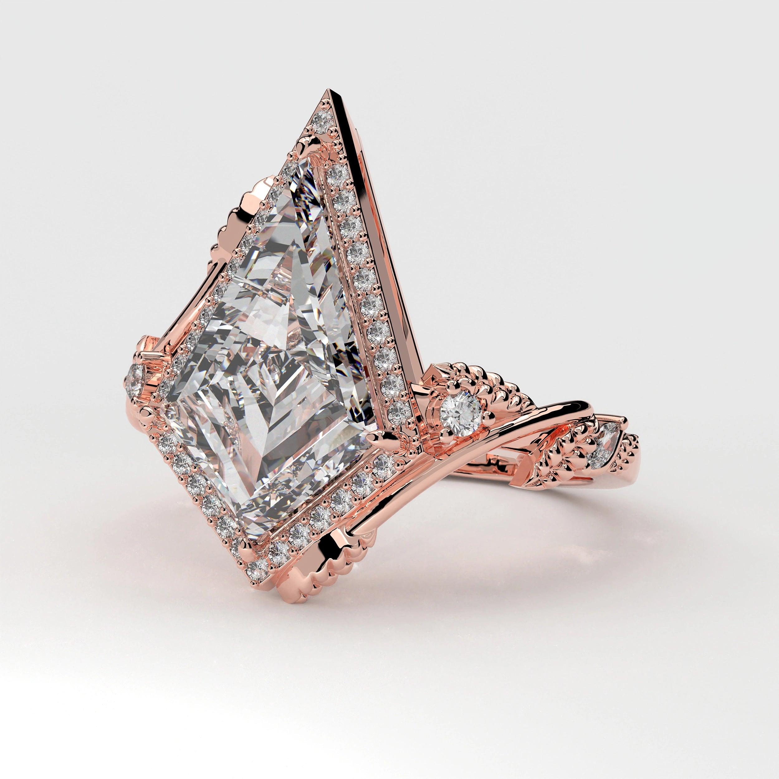 Side view of 2.88ct Kite Shape Halo Lab Created Diamond Engagement Ring