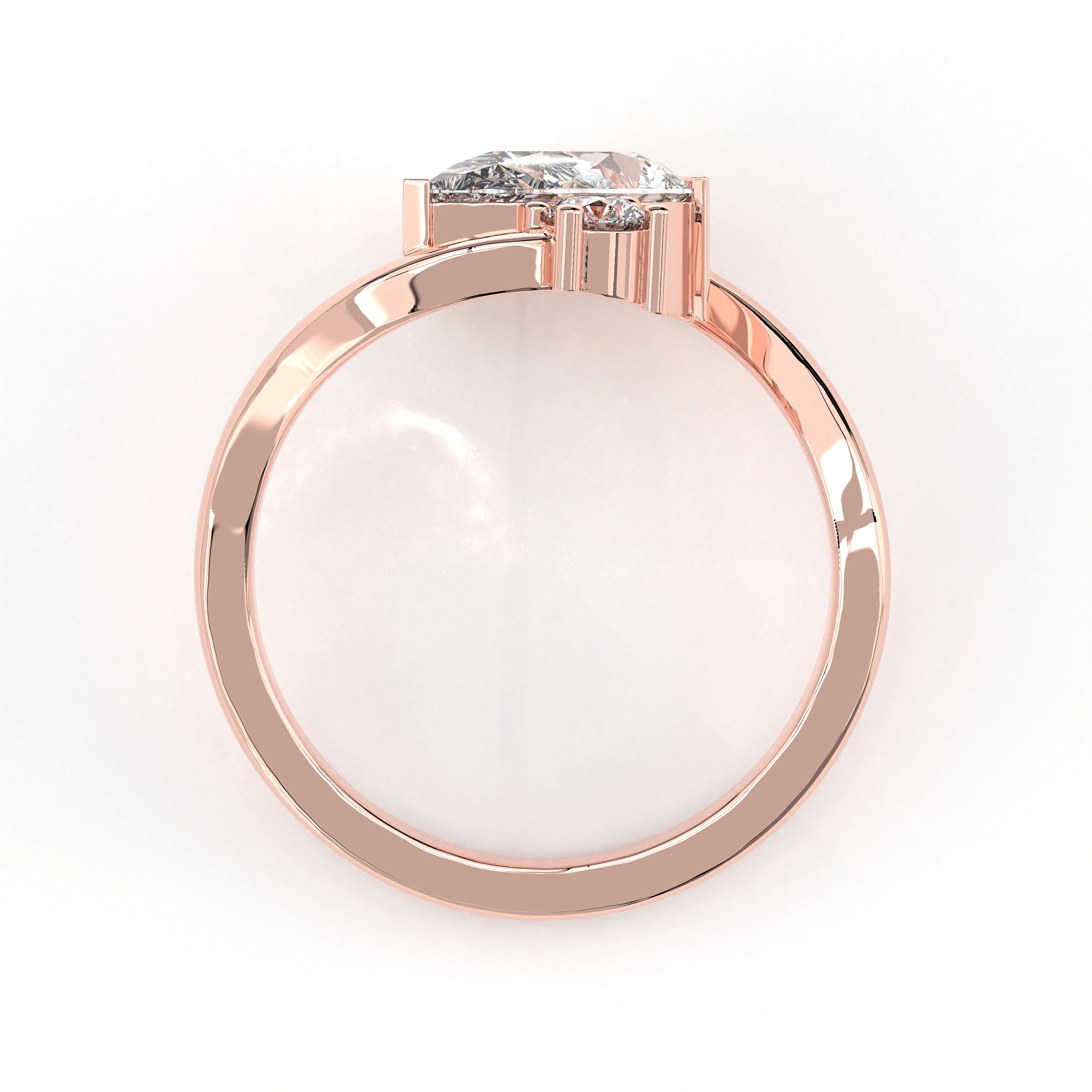 Metal View Of 1.92ct Pear Shape Lab Grown Diamond Bypass Ring with Curved Split Band