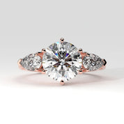 Front View Of 3.75 Ct Three Stone Lab Diamond Ring with Pear Side Stones Lab Diamond