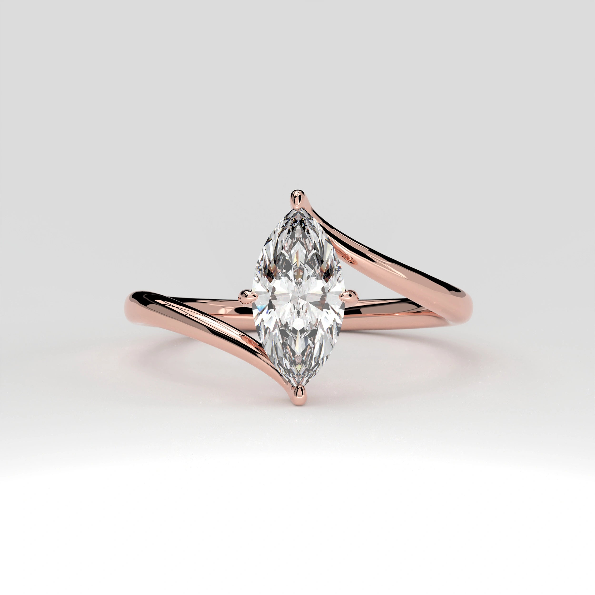 Front View Of 1 Ct Marquise Cut Diamond Promise Ring with Modern Open Band
