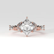Front View Of View Of 2.78 Ct Princess Cut Lab Diamond Ring with Marquise, Pear Side Stones
