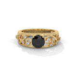 1.50 Ct Vintage Style Black Diamond Engagement Ring with Filigree Detail