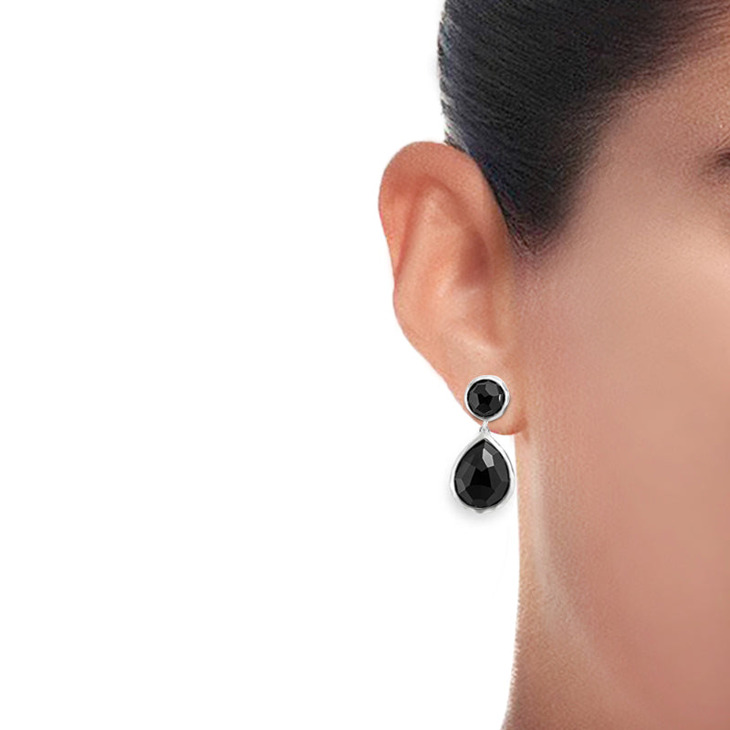 15 Carat Pear Shape Black Diamond Stud Earrings in White Gold
