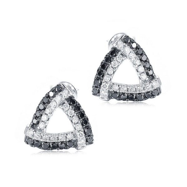 1.20 Ct Triangle Shape Black & White Diamond Stud Earrings Pave Set Gift for Women